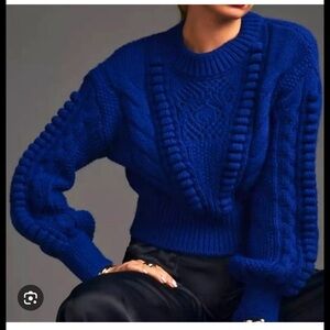 Anthropologie Blue Cable Knit Sweater